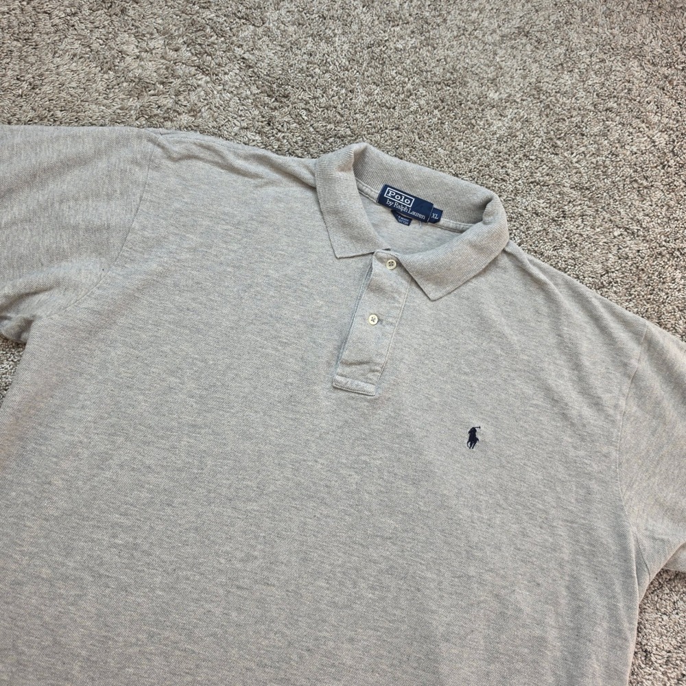 VINTAGE Polo Ralph Lauren Shirt Mens XL Gray Cotton Pique Short Sleeve Logo Polo